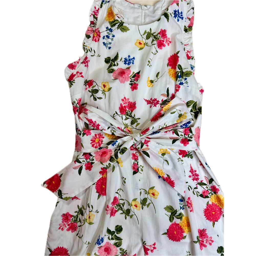 Gal Meets Glam Beverly Ruffle Floral Cotton Wide Leg Cropped Jumpsuit White 4 - Picture 5 of 16